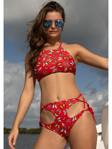 Riley Top- REVERSIBLE in Butterfly Bliss/Red