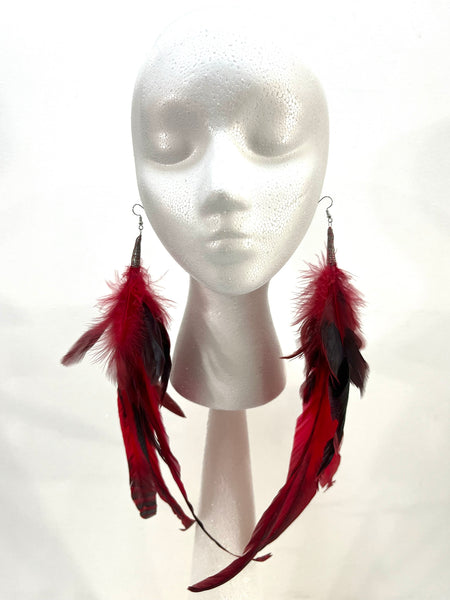 Red Feather Earrings