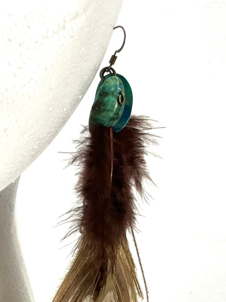 Beige/Brown Peacock Feather Earrings