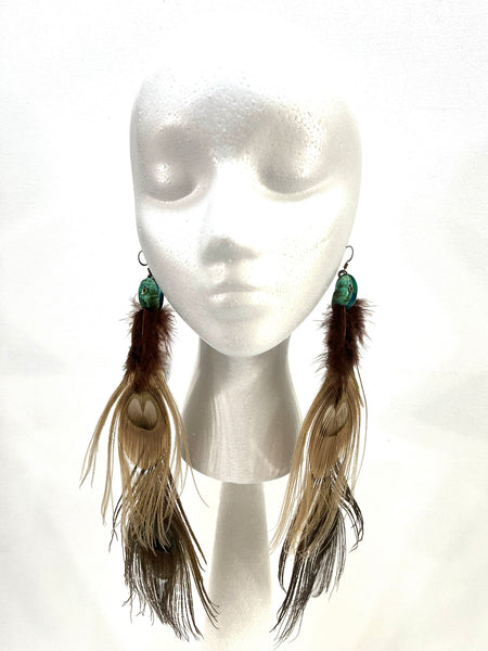 Beige/Brown Peacock Feather Earrings