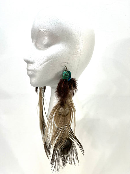 Beige/Brown Peacock Feather Earrings