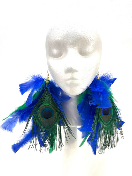 Peacock/Blue/Green Feather Earrings