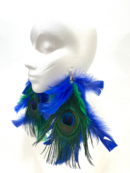 Peacock/Blue/Green Feather Earrings