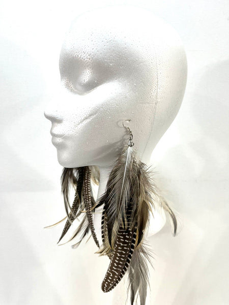 Grey/Brown Feather Earrings