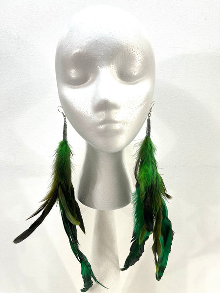 Green Feather Earrings