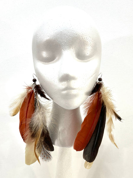 Brown/Cream/Rust Feather Earrings