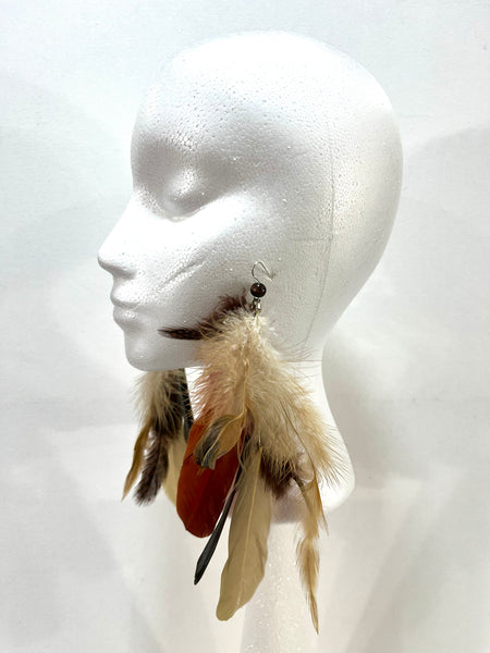 Brown/Cream/Rust Feather Earrings